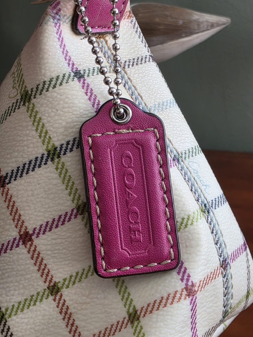 Coach Tattersall Demi Mini Shoulder Bag Pink Cream Canvas Leather Purse Y2K - Picture 10 of 16